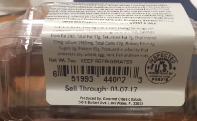 recalled Gourmet Classic Salads container